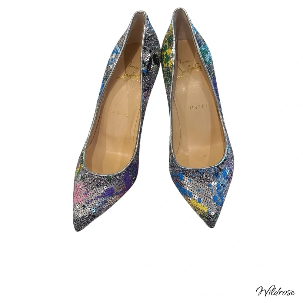 💫 Christian Louboutin Sequins Galativi 100 “Version Diva” Heels SZ 35.5 US 5.5 💫 - Picture 2 of 16
